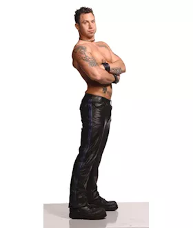 Police Leather Pants With Blue Stripe