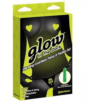 Glow In The Dark Vibrating Crotchless Panty And Pasties Set Kiss Here