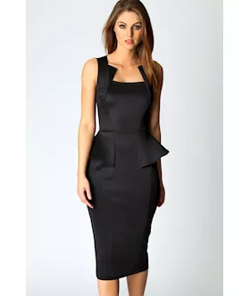 Abi Neck Detail Sleeveless Midi Dress In Black