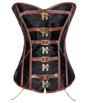 Black Brocade Corset With Leather