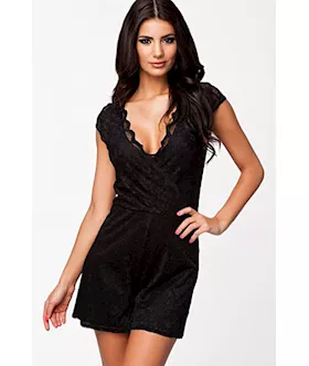 Black Floral Lace Romper