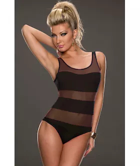 Black Mesh Tank Scoop Neck Teddy