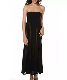 Black Strapless Mesh Insert Convertible Maxi Dress