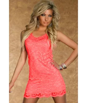 Fluorescent Pink Lace Tank Bodycon Dress