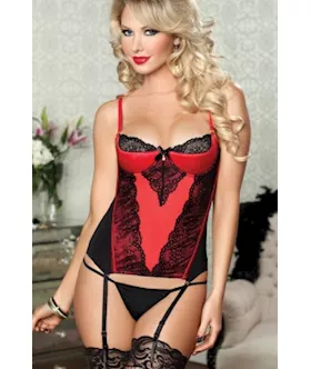 Noble Lace And Stretch Bustier With Garter Red
