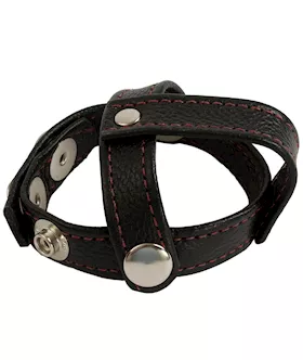 Reds Black Leather Cock Strap 3 Piece Divider