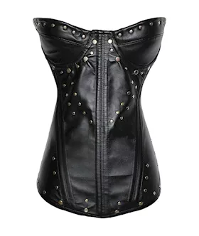 Biker Babe Studded Leather Corset And Thong