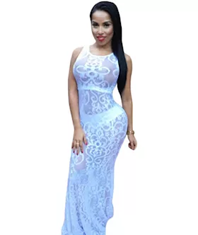 Patterned Sheer Mesh Gown