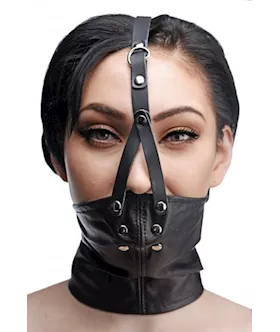 Leather Neck Corset Harness With Stuffer Gag