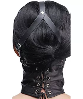 Leather Neck Corset Harness With Stuffer Gag