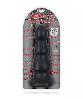 Devils Butt Plug 13 In Tapered Ripple Shape Black