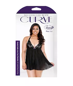 Pleated Halter Lace Cup Chemise & Matching G-string