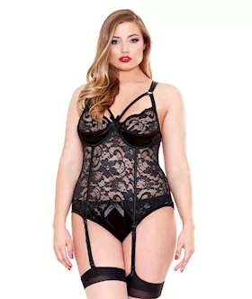 Lace And Satin Bustier With Detachable Garters & Panty