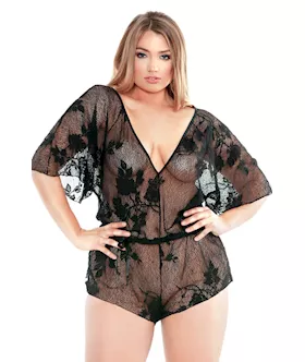 Lace Romper With Adjustable Waist & Snap Closure