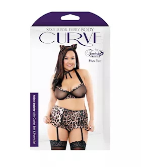 Feline Bralette Garter Belt & Panty Set