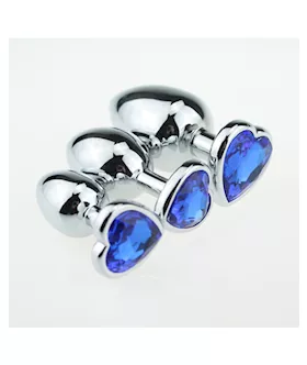 Chrome Butt Plug With Blue Heart Shaped Jem