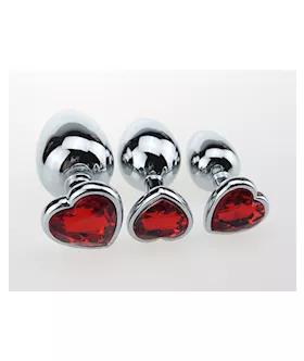 Chrome Butt Plug With Red Heart Shaped Jem