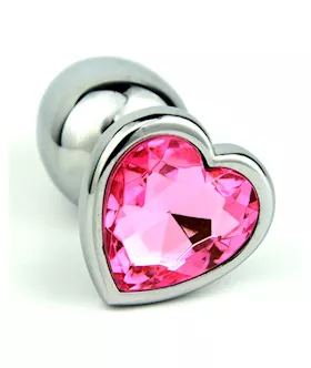 Chrome Butt Plug With Light Pink Heart Shaped Jem