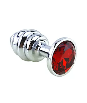 Ribbed Chrome Butt Plug With Gem