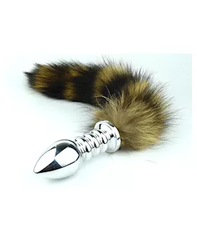 Rippled Stem Butt Plug With Striped Fur Tail