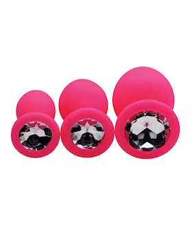 Pink Pleasure 3 Piece Silicone Anal Plugs With Gems