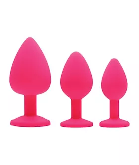Pink Pleasure 3 Piece Silicone Anal Plugs With Gems