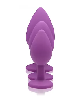 Purple Pleasure 3 Piece Silicone Anal Plug Set With Gems
