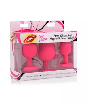 Pink Hearts 3 Piece Silicone Anal Plug Set With Gem Accents