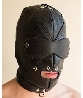 Premium Leather Hood With Gag &blindfold