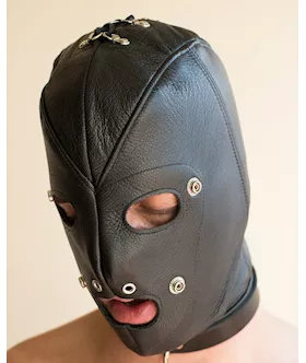 Premium Leather Hood With Gag &blindfold