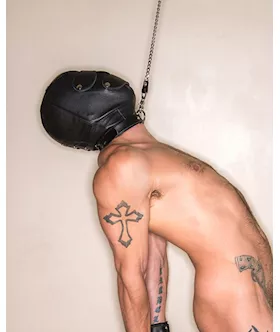 Premium Leather Hood With Gag &blindfold