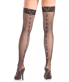 Studded Seam Fishnet Thigh Highs