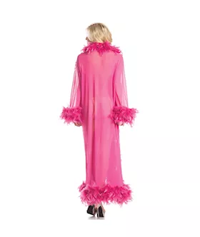 Sheer Glamour Robe With Feather Boa Trim