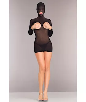 Opaque Cupless Hooded Minidress - O/s
