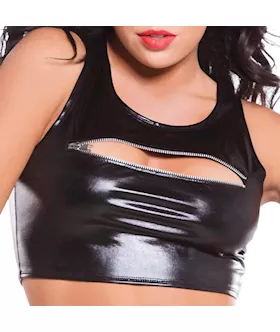 Wet Look Zipper Tank Top