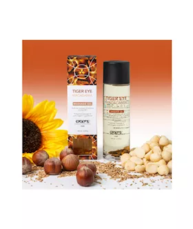 Organic Massage Oil With Stones - Tiger Eye Macadamia