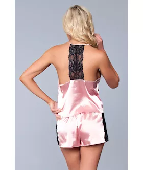 Two-piece Relaxed Fit Satin Cami And Short Set - L