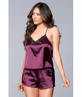 TwoPiece Relaxed Fit Satin Cami and Short Set  S