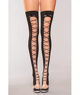 Lace Up Thigh Highs With Ribbons - O/s