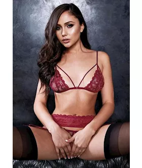 3 Piece Bra Garter And Crotchless G-string Set