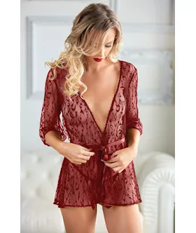 Leopard Lace Robe With G-string