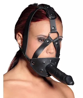 Leather Head Harness With Dildo