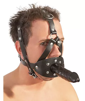Leather Head Harness With Dildo