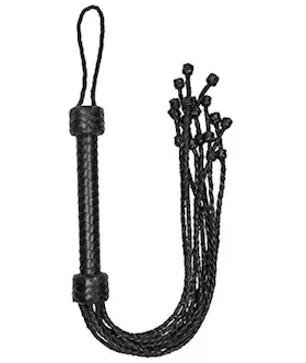 Short Leather Braided Flogger- Black