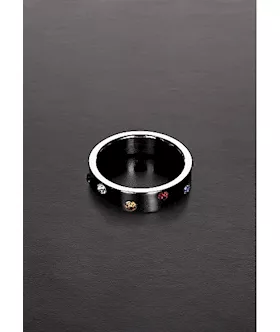 Wide Band Stainless Steel Rainbow Gem Ring 40mm