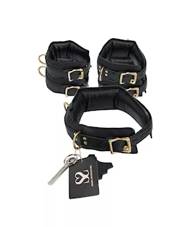 Bound X Padded Calfskin Cuffs And Collar Set