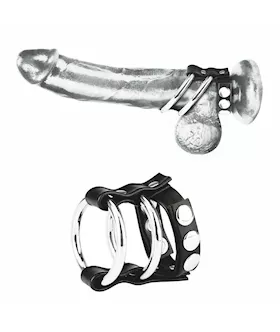 Double Metal Cock Ring With Adjustive Snap Ball Strap