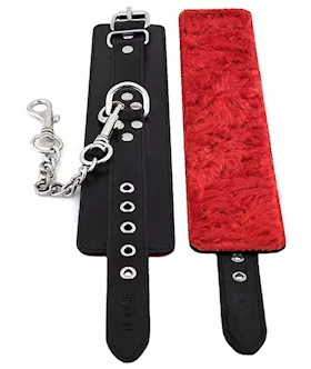 Rouge Leather Faux Fur Wrist Cuffs
