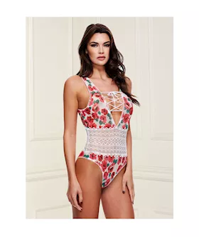 Floral And Lace Tie-front Teddy