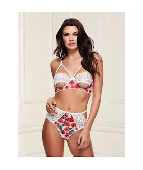 Floral And Lace Peekaboo Bra And Panty Set